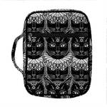 Black And White Gothic Wiccan Cat Print Front Pocket Bible Bag