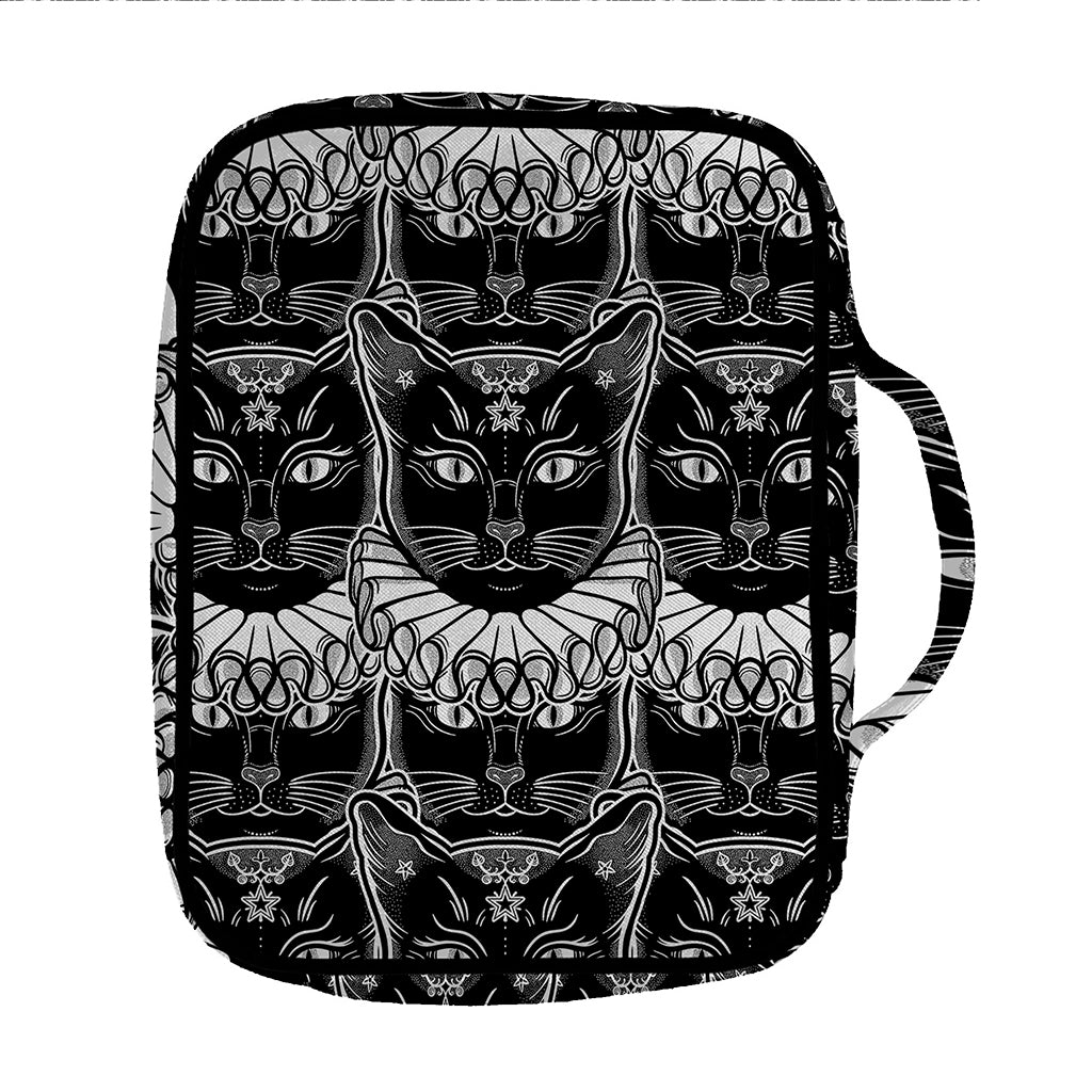 Black And White Gothic Wiccan Cat Print Front Pocket Bible Bag
