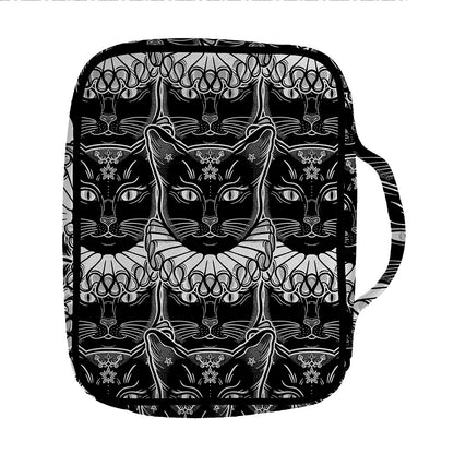 Black And White Gothic Wiccan Cat Print Front Pocket Bible Bag