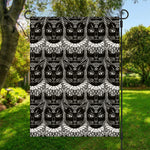 Black And White Gothic Wiccan Cat Print Garden Flag