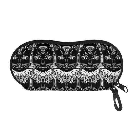 Black And White Gothic Wiccan Cat Print Glasses Case