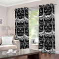 Black And White Gothic Wiccan Cat Print Grommet Curtains