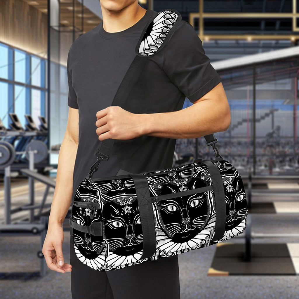 Black And White Gothic Wiccan Cat Print Gym Bag