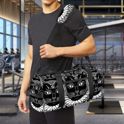Black And White Gothic Wiccan Cat Print Gym Bag