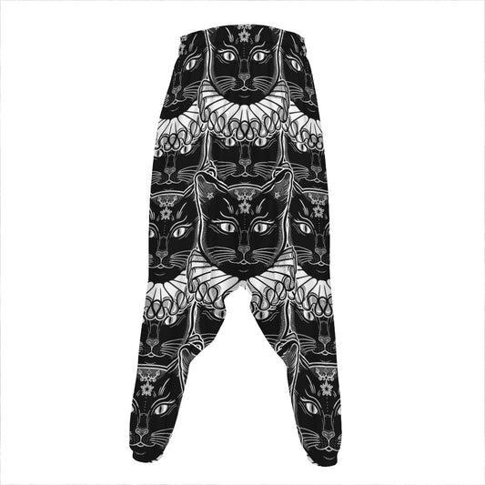 Black And White Gothic Wiccan Cat Print Hammer Pants