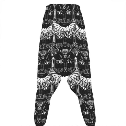 Black And White Gothic Wiccan Cat Print Hammer Pants
