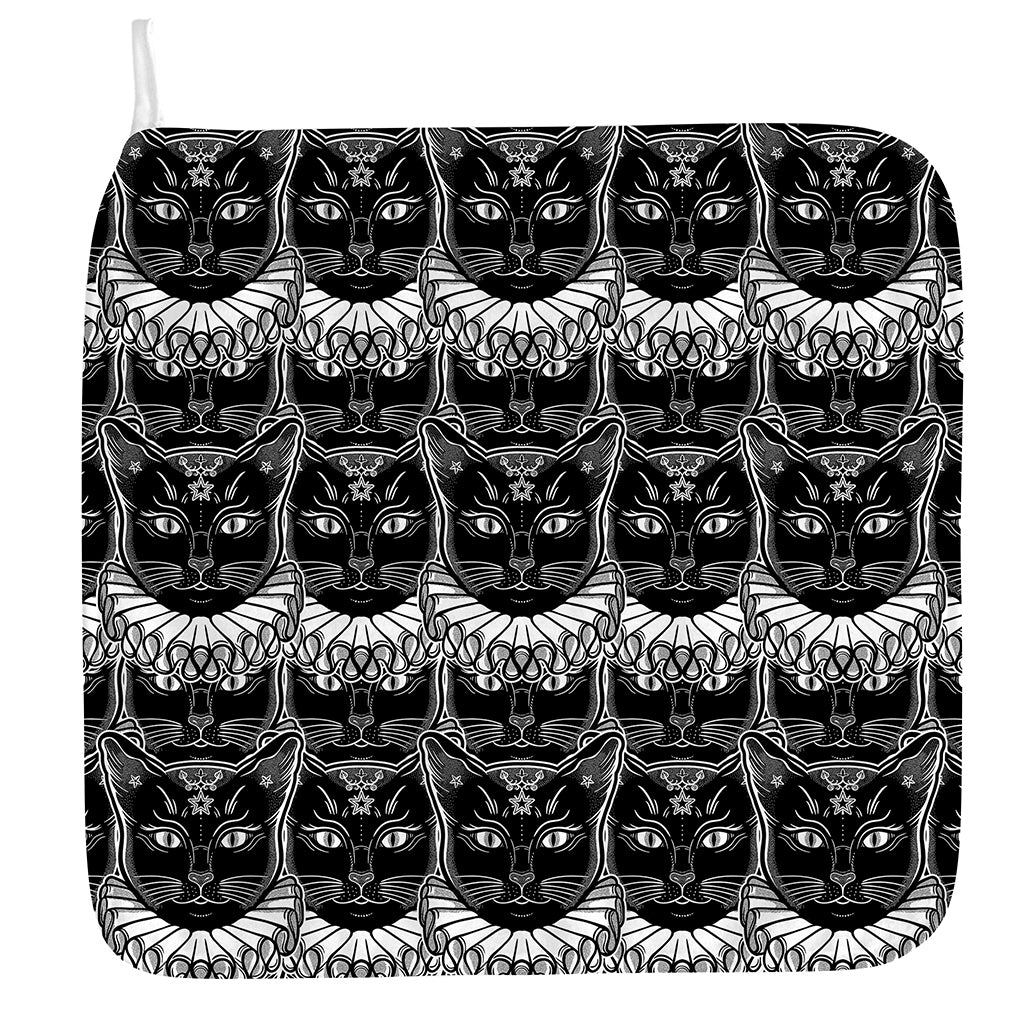 Black And White Gothic Wiccan Cat Print Hand Towel
