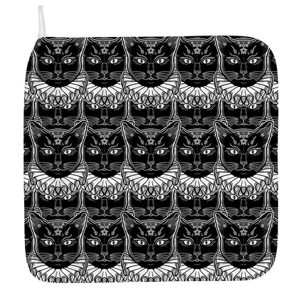 Black And White Gothic Wiccan Cat Print Hand Towel