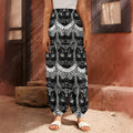 Black And White Gothic Wiccan Cat Print Harem Pants