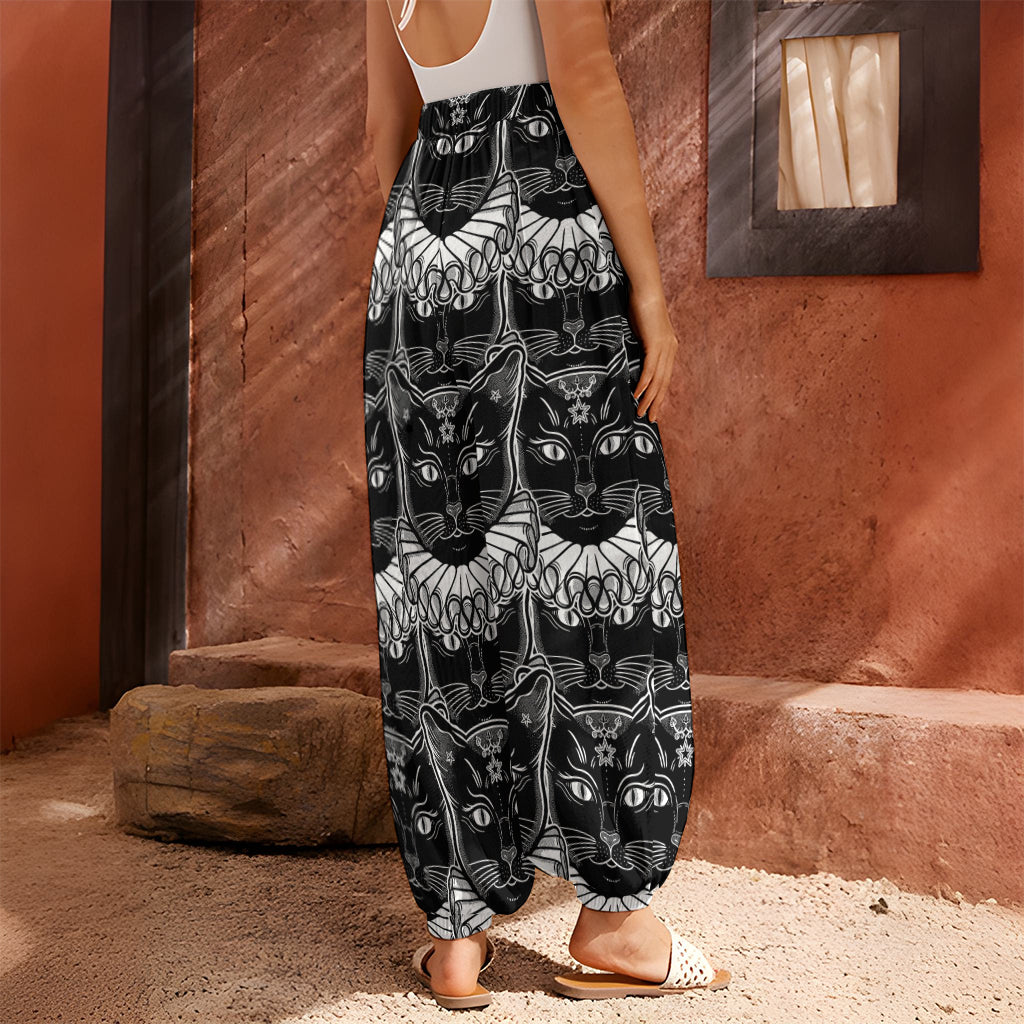 Black And White Gothic Wiccan Cat Print Harem Pants