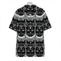 Black And White Gothic Wiccan Cat Print Hawaiian Shirt