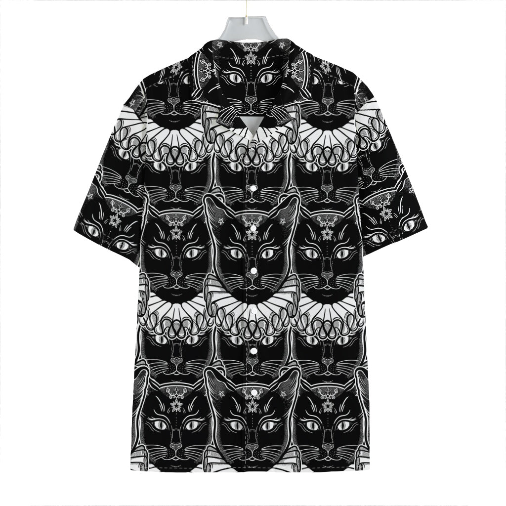 Black And White Gothic Wiccan Cat Print Hawaiian Shirt