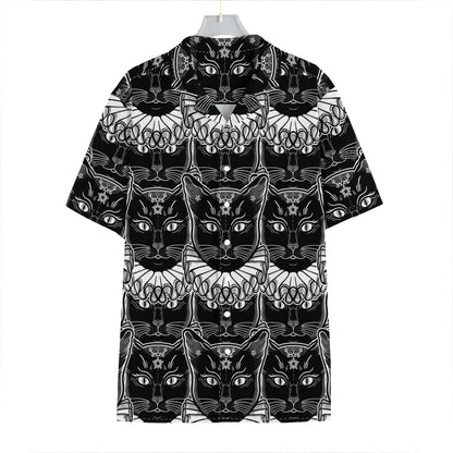 Black And White Gothic Wiccan Cat Print Hawaiian Shirt