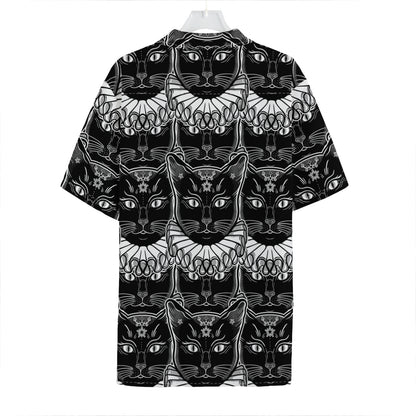 Black And White Gothic Wiccan Cat Print Hawaiian Shirt