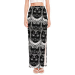 Black And White Gothic Wiccan Cat Print High Slit Maxi Skirt