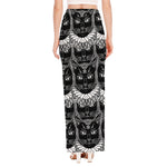 Black And White Gothic Wiccan Cat Print High Slit Maxi Skirt