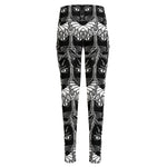 Black And White Gothic Wiccan Cat Print High-Waisted Pocket Leggings