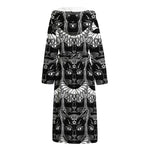 Black And White Gothic Wiccan Cat Print Hooded Bathrobe