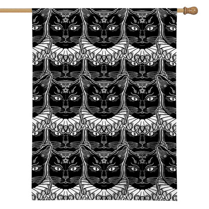 Black And White Gothic Wiccan Cat Print House Flag