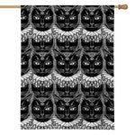 Black And White Gothic Wiccan Cat Print House Flag