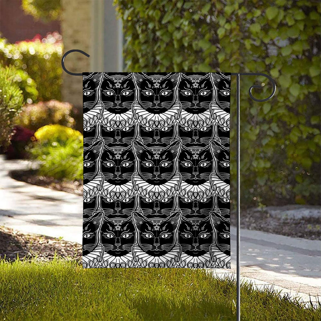 Black And White Gothic Wiccan Cat Print House Flag