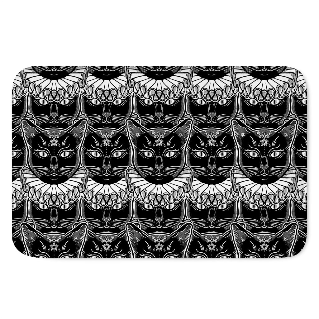 Black And White Gothic Wiccan Cat Print Indoor Door Mat