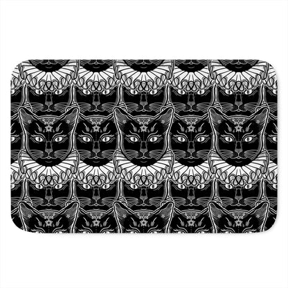 Black And White Gothic Wiccan Cat Print Indoor Door Mat