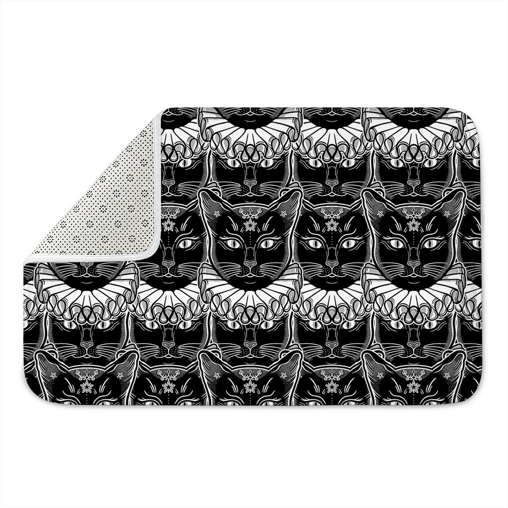 Black And White Gothic Wiccan Cat Print Indoor Door Mat