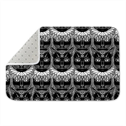Black And White Gothic Wiccan Cat Print Indoor Door Mat
