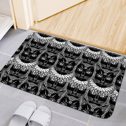 Black And White Gothic Wiccan Cat Print Indoor Door Mat