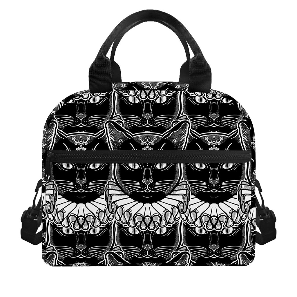 Black And White Gothic Wiccan Cat Print Insulated Lunch Bag