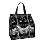 Black And White Gothic Wiccan Cat Print Insulated Lunch Tote