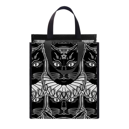 Black And White Gothic Wiccan Cat Print Insulated Lunch Tote