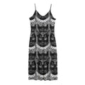 Black And White Gothic Wiccan Cat Print Jersey Midi Cami Dress