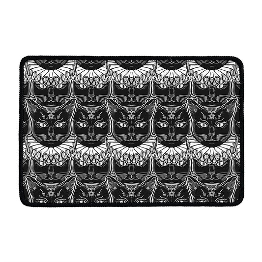 Black And White Gothic Wiccan Cat Print Kitchen Mat
