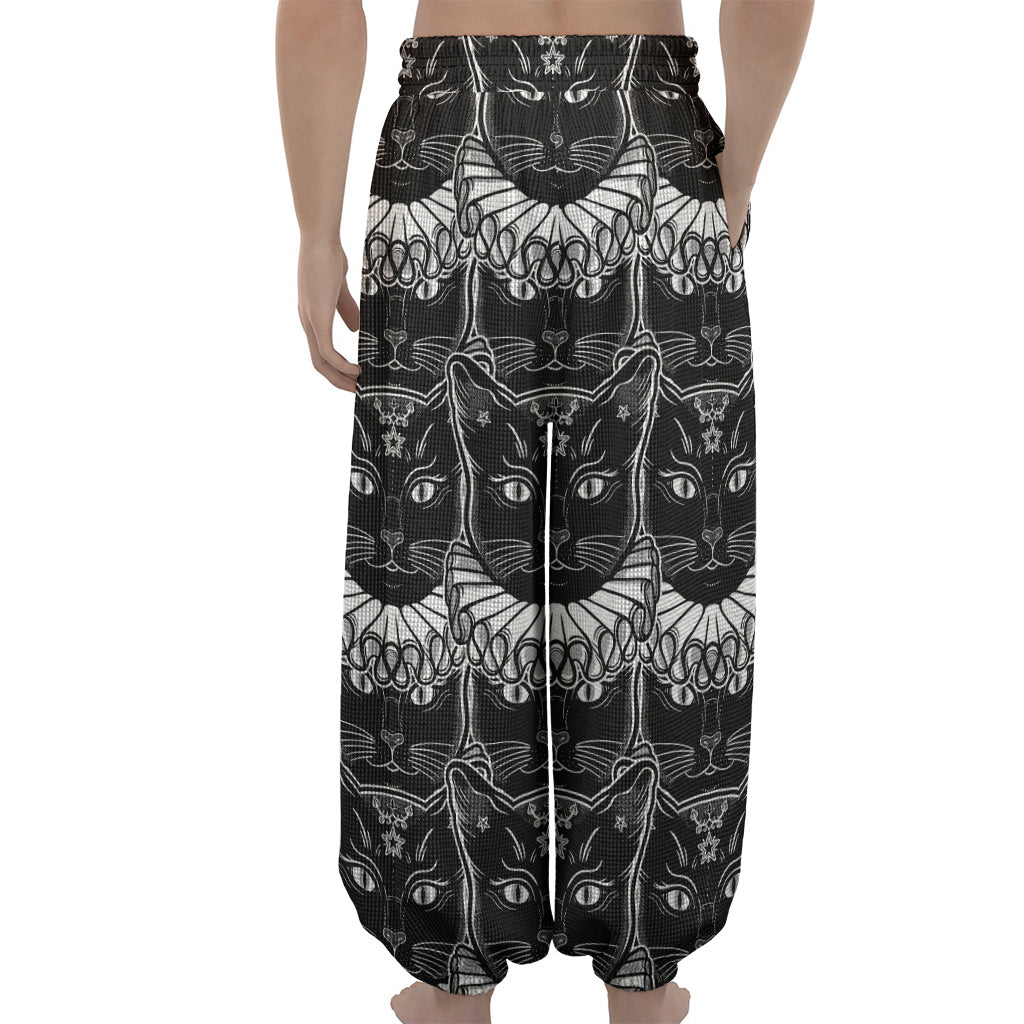 Black And White Gothic Wiccan Cat Print Lantern Pants