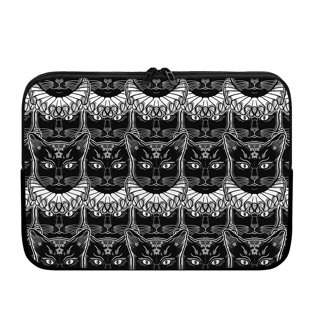 Black And White Gothic Wiccan Cat Print Laptop Sleeve