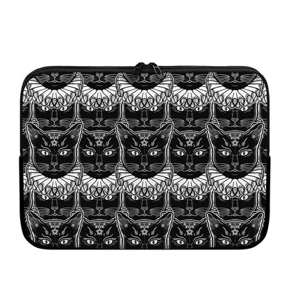 Black And White Gothic Wiccan Cat Print Laptop Sleeve