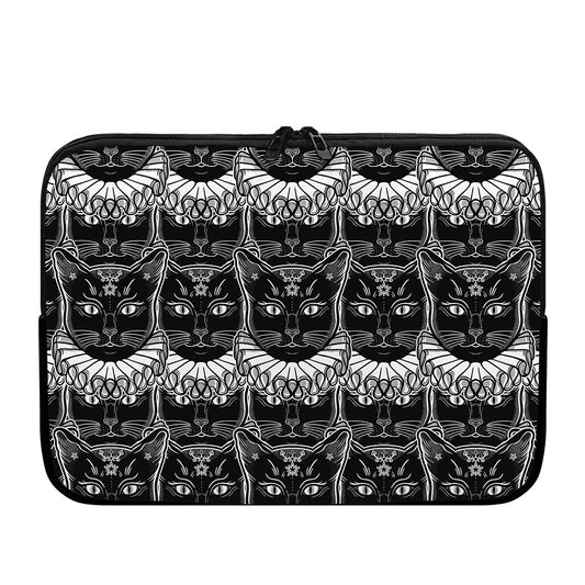 Black And White Gothic Wiccan Cat Print Laptop Sleeve
