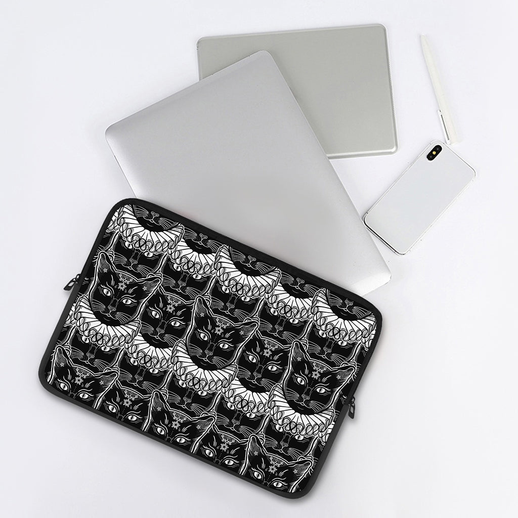 Black And White Gothic Wiccan Cat Print Laptop Sleeve