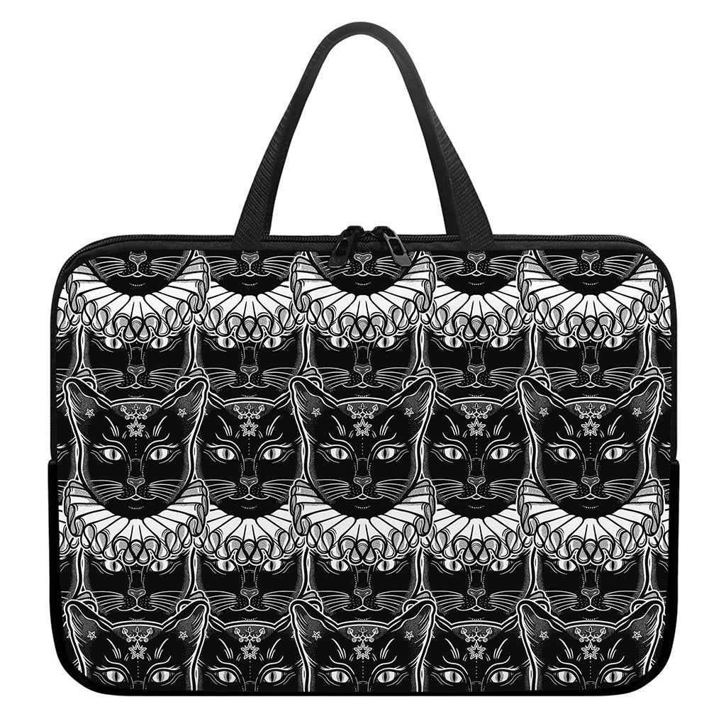 Black And White Gothic Wiccan Cat Print Laptop Sleeve With Handle
