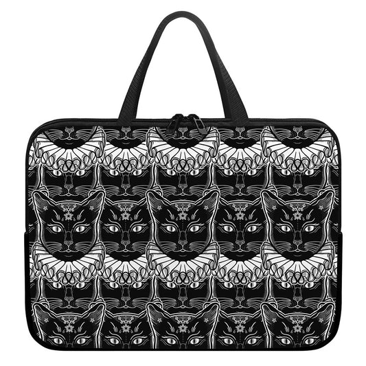 Black And White Gothic Wiccan Cat Print Laptop Sleeve With Handle