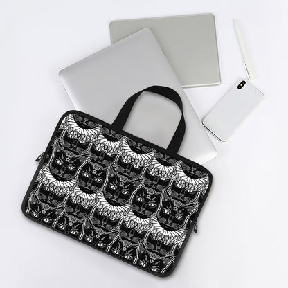 Black And White Gothic Wiccan Cat Print Laptop Sleeve With Handle