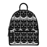 Black And White Gothic Wiccan Cat Print Leather Backpack