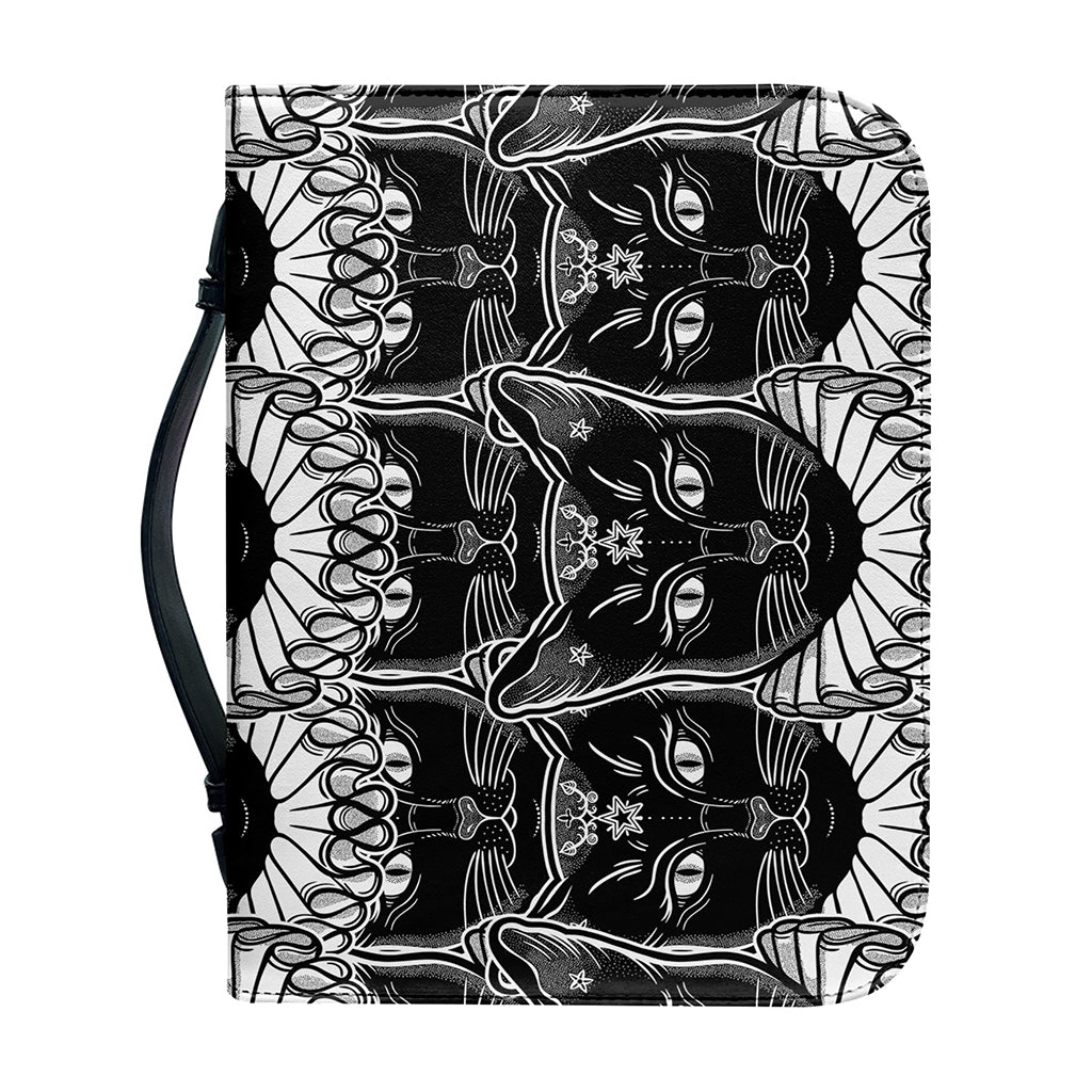 Black And White Gothic Wiccan Cat Print Leather Bible Cover
