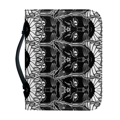Black And White Gothic Wiccan Cat Print Leather Bible Cover