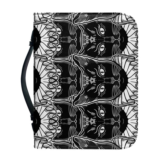 Black And White Gothic Wiccan Cat Print Leather Bible Cover