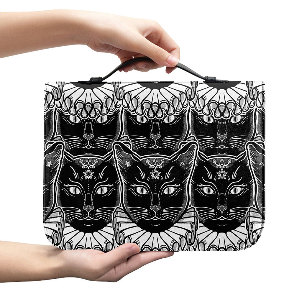 Black And White Gothic Wiccan Cat Print Leather Bible Cover