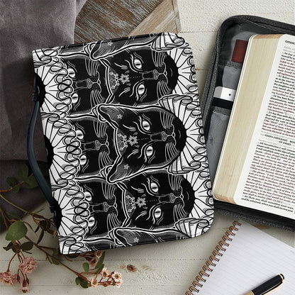 Black And White Gothic Wiccan Cat Print Leather Bible Cover