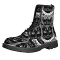 Black And White Gothic Wiccan Cat Print Lace-Up Boots